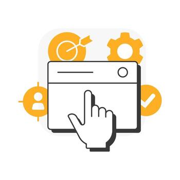 Acceptance testing flat outline concept icon. Target customer, goal. User experience, quality assurance. Modern line illustration with orange glyphs. Conceptual visual. Easy to edit vector