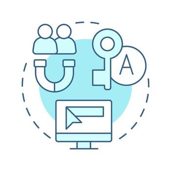 SEM soft blue concept icon. Lead generation, marketing. Target audience, customers. Round shape line illustration. Abstract idea. Graphic design. Easy to use in presentation, infographic vector