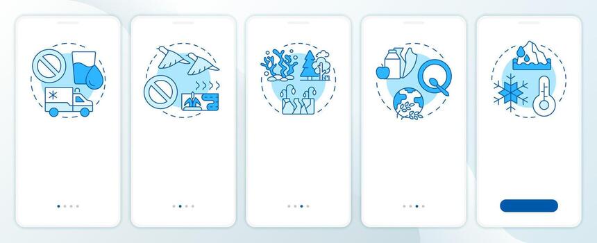 Impact of water crisis blue onboarding mobile app screen. Environment. Walkthrough 5 steps editable graphic instructions with linear concepts. UI, UX, GUI vector