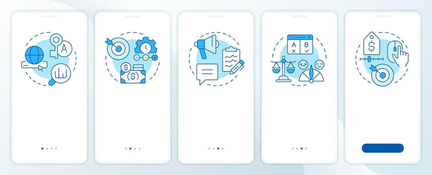sem Campaña azul inducción móvil aplicación pantalla. presupuesto gestión. recorrido 5 5 pasos editable gráfico instrucciones con lineal conceptos. ui, ux, gui vector