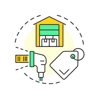 Barcode inventory management multi color concept icon. Scanner tracking of stock. Supplies management strategy. Round shape line illustration. Abstract idea. Graphic design. Easy to use in article vector