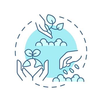Planting and seeding soft blue concept icon. Jumpstart ecosystem recovery. Phase of wetland restoration. Round shape line illustration. Abstract idea. Graphic design. Easy to use in booklet vector