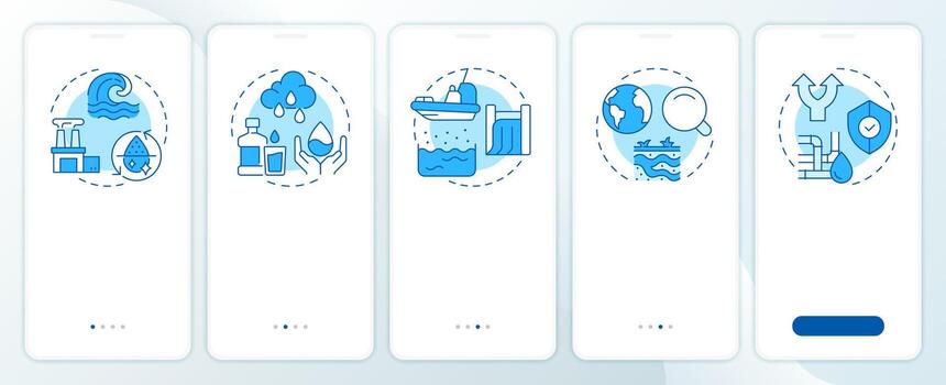 Strategies for increasing water supply blue onboarding mobile app screen. Walkthrough 5 steps editable graphic instructions with linear concepts. UI, UX, GUI vector