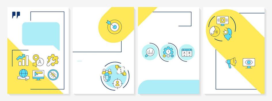 sem beneficios azul y amarillo folleto disposición. artificial inteligencia, objetivo audiencia. folleto publicidad diseño con color línea iconos editable 4 4 paginas vector