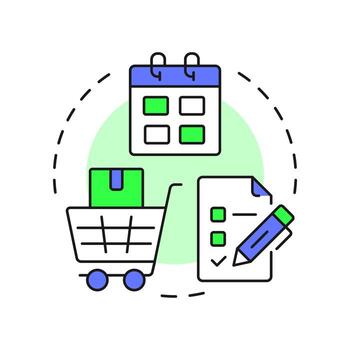 Stock procurement multi color concept icon. Purchasing needed materials. Step of inventory management process. Round shape line illustration. Abstract idea. Graphic design. Easy to use in article vector