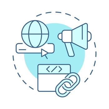 fuera de página seo suave azul concepto icono. web buscar. Internet, red. márketing mejoramiento. redondo forma línea ilustración. resumen idea. gráfico diseño. fácil a utilizar en presentación, infografía vector