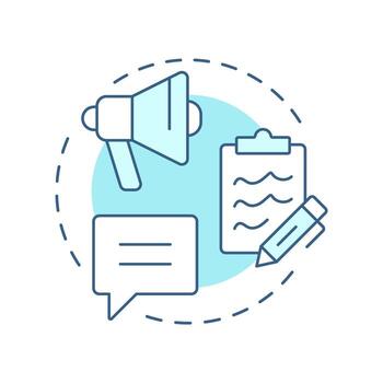 Ad copy creation soft blue concept icon. Advertisement organization, promoting. Round shape line illustration. Abstract idea. Graphic design. Easy to use in presentation, infographic vector