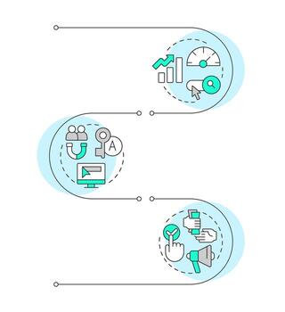 buscar motor publicidad infografía vertical secuencia. estadístico métrica, promoviendo. visualización infochart con 3 pasos. círculos flujo de trabajo vector