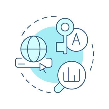 palabra clave investigación suave azul concepto icono. márketing campaña, análisis. web buscar. redondo forma línea ilustración. resumen idea. gráfico diseño. fácil a utilizar en presentación, infografía vector