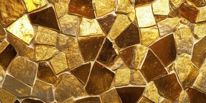 Shimmering golden mosaic with irregular stone pattern for artistic backgrounds photo