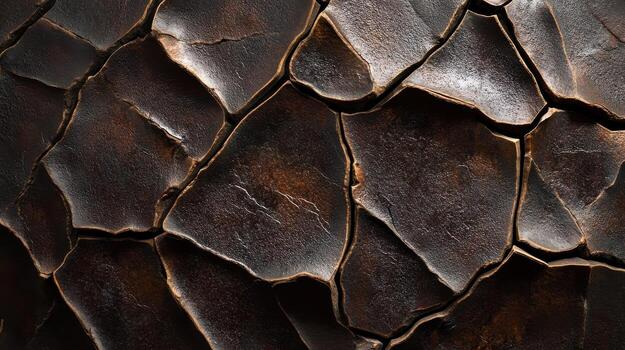 Cracked earth texture with dark brown fractured surface pattern concept photo