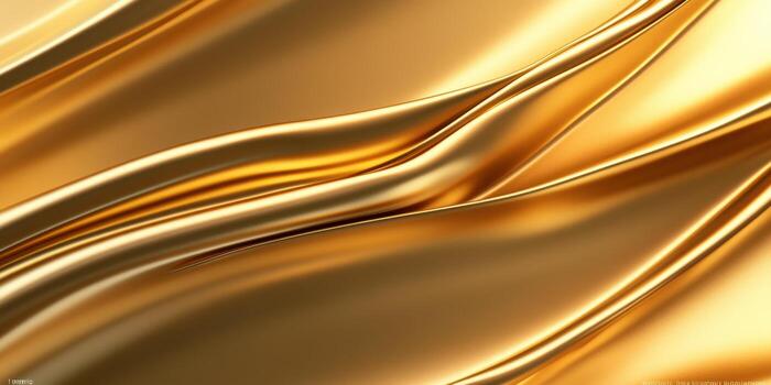 Luxurious golden silk fabric with flowing curves and smooth shiny texture photo