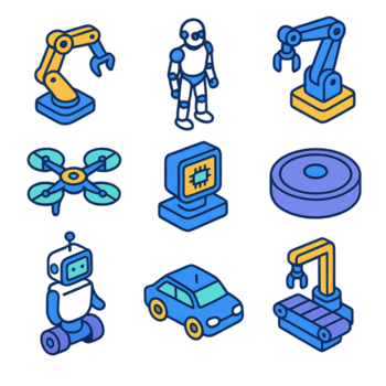 en uppsättning av robot och Övrig objekt i en neon Färg png