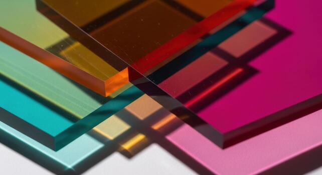 vibrante capas de translúcido acrílico creando un geométrico color mosaico. foto