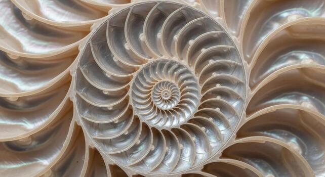 Intricate Nautilus Shell Spiral Detailed Macro View. photo