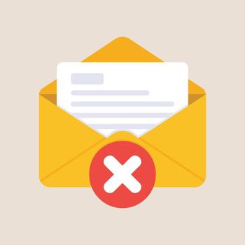 Email Message Error Icon Inside Yellow Envelope with Red Cross Symbol, Flat Illustration Representing Failed Delivery or Email Rejection on Light Background vector