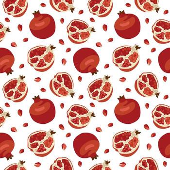 dibujado a mano sin costura modelo con granada frutas y semillas en blanco antecedentes vector