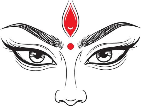 Handdrawn sketch of goddess durgas eyes and nose with bindi vector