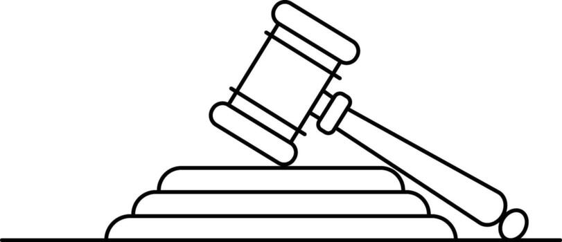 Simple line art illustration of a judge s gavel and sounding block vector