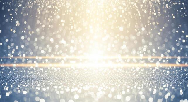 Soft bokeh lights in sparkling and glowing atmosphere with luminous golden stripe photo