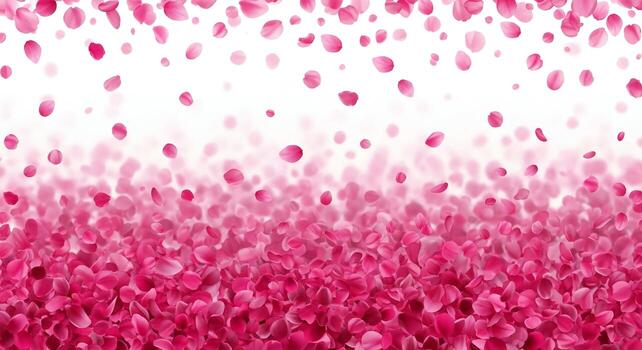 Pink rose petals falling and scattered creating a soft gradient background photo