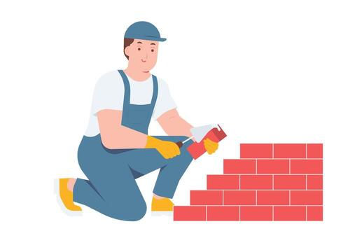 Bricklayer laying bricks for construction vector