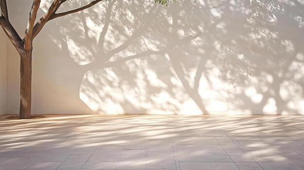 Soft shadows of tree gracefully dance across smooth surface, creating serene atmosphere photo