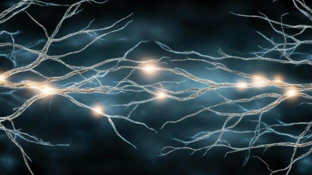 Glowing neuron network symbolizes knowledge and connection in dark background photo