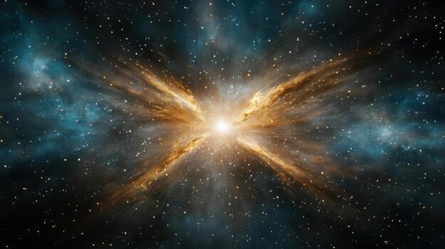 Cosmic explosion with vibrant colors and swirling particles creates stunning visual of universe photo