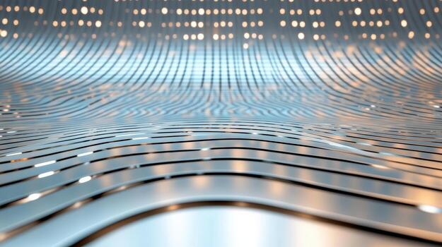 Shimmering metallic surface with flowing lines and soft glowing lights creates mesmerizing photo