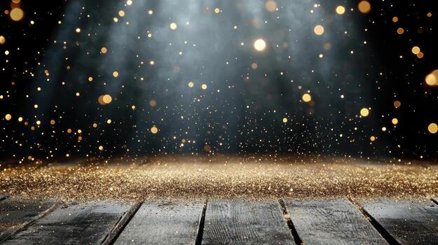 Glistening dust particles illuminate dark space, creating magical atmosphere photo