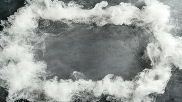 Foggy cloud frame, swirling mist on dark surface, creating mysterious atmosphere photo