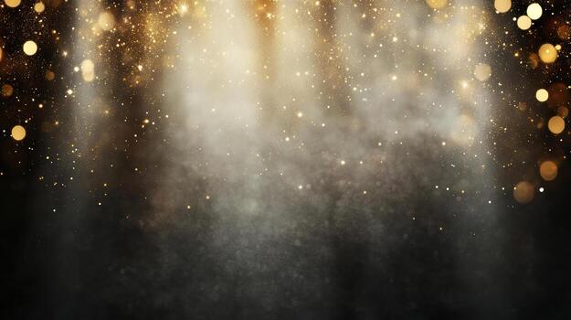 Golden bokeh lights create magical atmosphere with soft, glowing particles photo