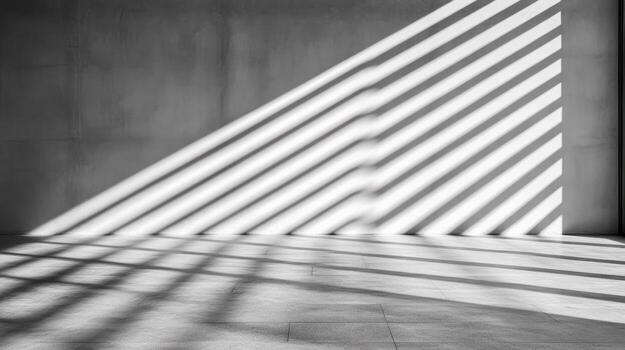 Shadows create striking patterns on monochrome wall, enhancing minimalist aesthetic photo