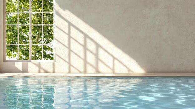 Bright window reflection merging with shadow on water creates serene atmosphere photo