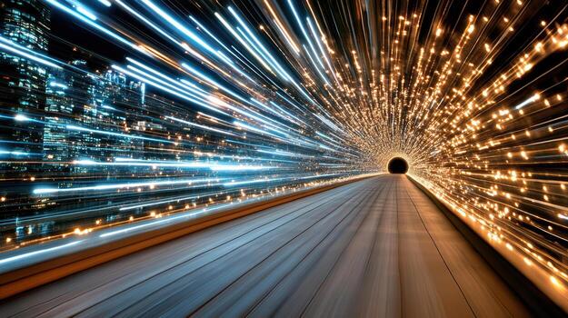 Dynamic light trails create abstract tunnel effect, evoking sense of speed and motion photo