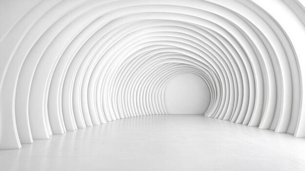 Modern, abstract interior space featuring smooth, curved white walls creating wave like effect photo