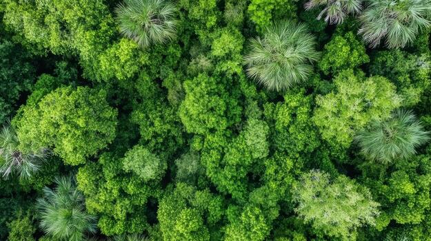 Top view of green trees in the forest photo