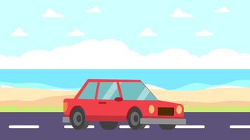 rot Auto Fahren auf Straße in der Nähe von Strand im Sommer- video
