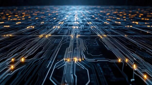 un computadora circuito tablero con brillante luces foto