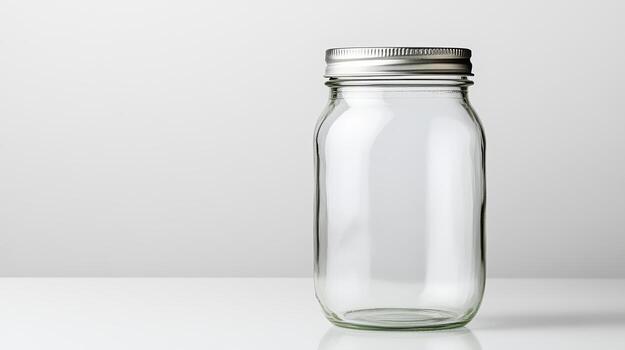 A glass jar with a lid on a table photo