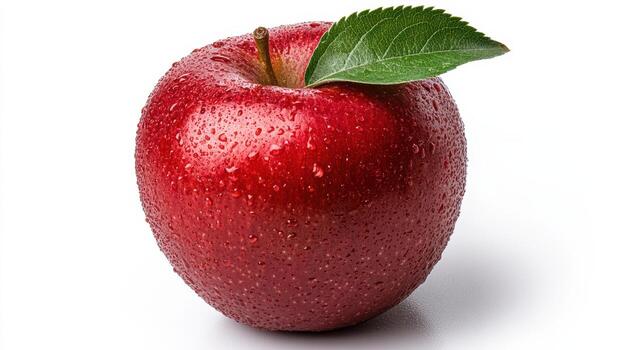 A red apple with a leaf on it photo