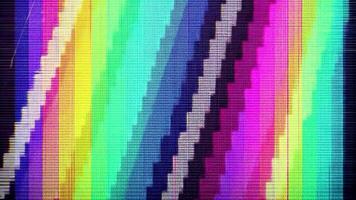 Vibrant pixelated rainbow digital glitch effect in repeating frames for dynamic backgrounds video