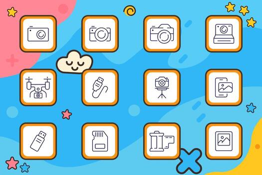 A colorful set of icons with various objects vector