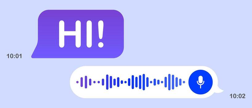 Two speech bubbles with the word hi and a sound wave vector