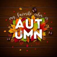 Colorful autumn leaves and text design vector