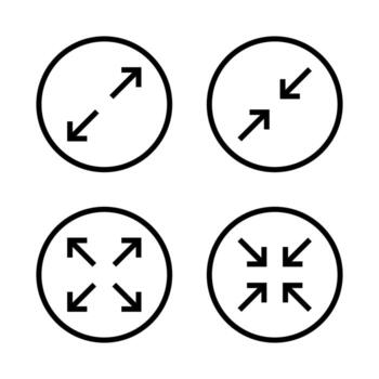 Expand and collapse arrow icon in circular outline. Maximize and minimize screen symbol vector