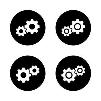 Gear cogwheel icon set in black circle. System settings configuration symbol vector