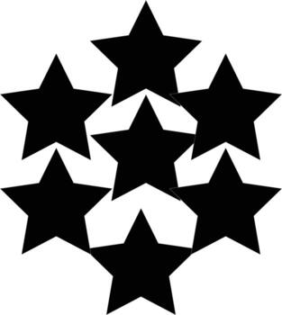 A cluster of seven solid black stars arranged in a circular pattern on a white background. vector