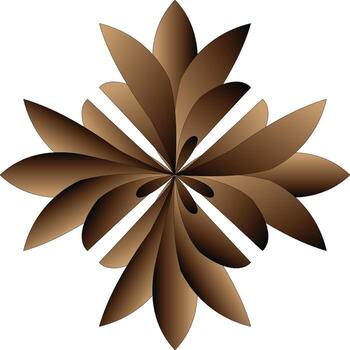 Elegant abstract flower design with layered brown petals forming a symmetrical star-like pattern, ideal for decorative and digital art projects. vector